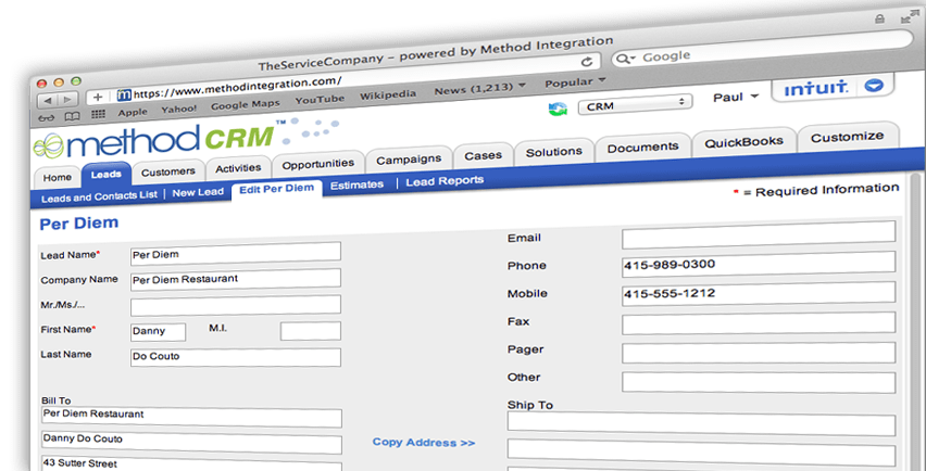 Method CRM Lead Screen