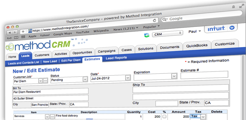 Method CRM Edit Estimate
