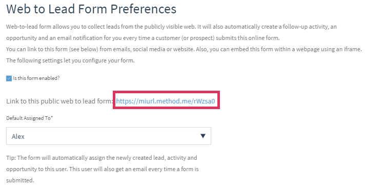 Lead generation form for WordPress and Method:CRM