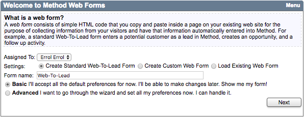 method crm help center what is a web form
