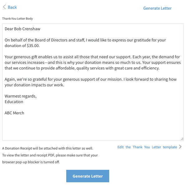 thank you donation letter receipt
